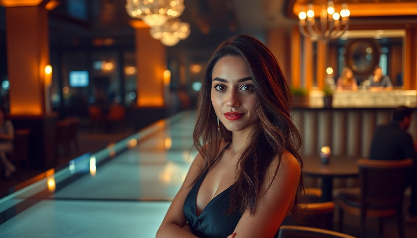 Premium Bangalore Escort Service scene with a beautiful, poised woman in elegant attire, emphasizing sophistication and discreet companionship.