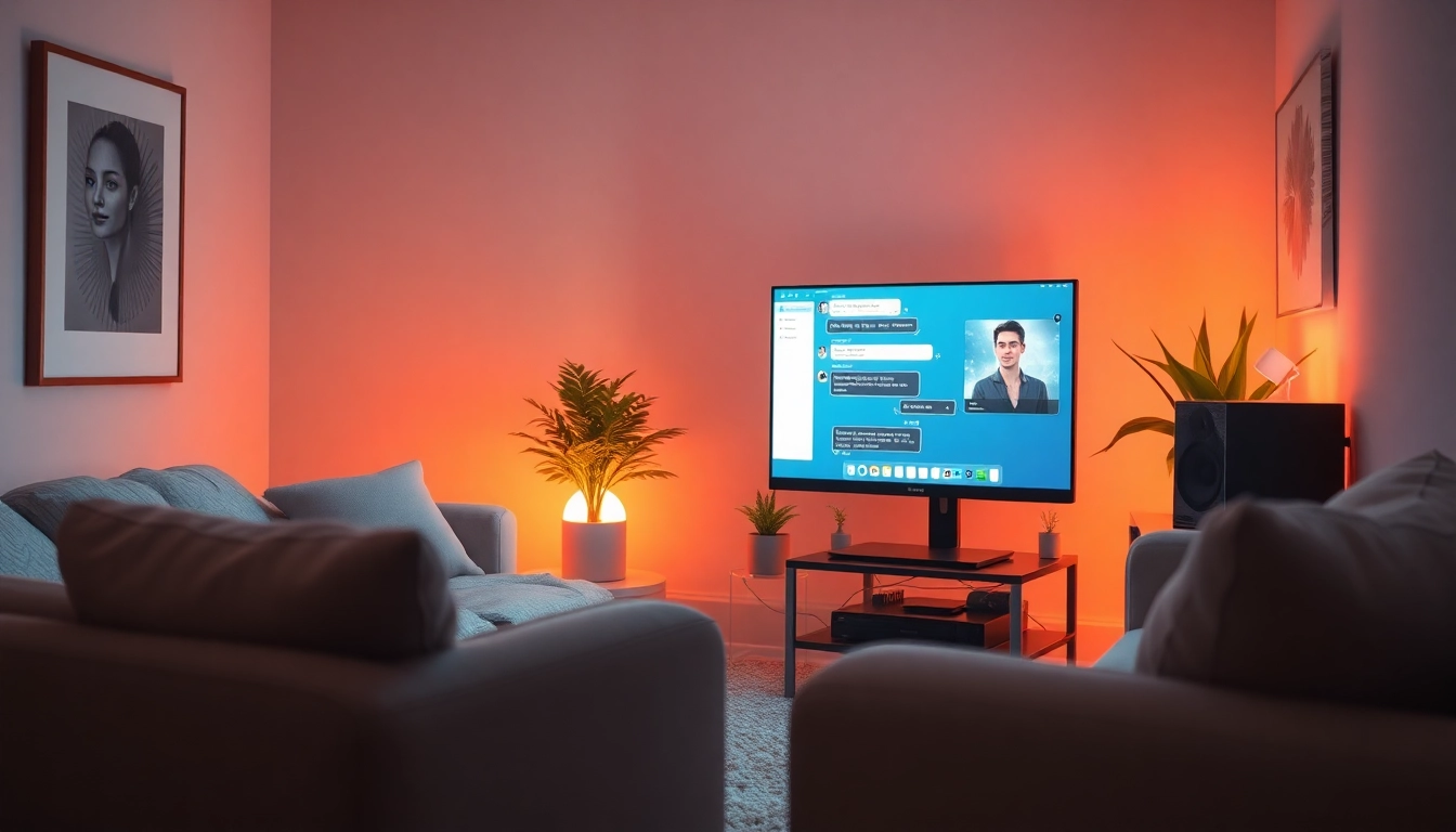 An inviting room with a computer displaying an AI porn chat interface.
