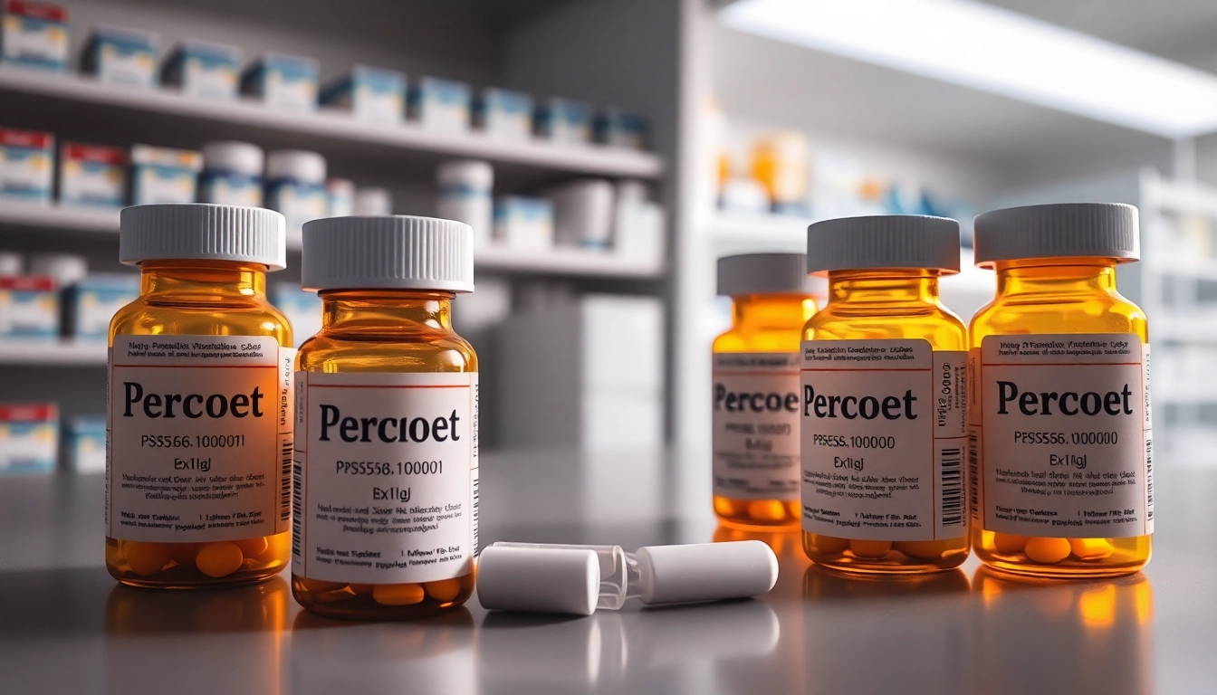 Secure Percocet for sale in a licensed pharmacy setting with clear labeling and professional environment.