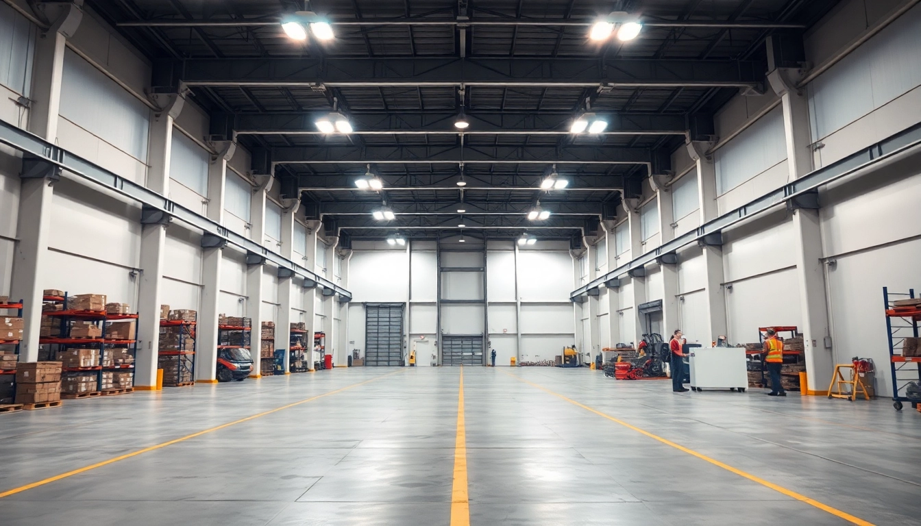 Moderne Industriehalle mit LED-Beleuchtung, helle und effiziente Lichtverteilung