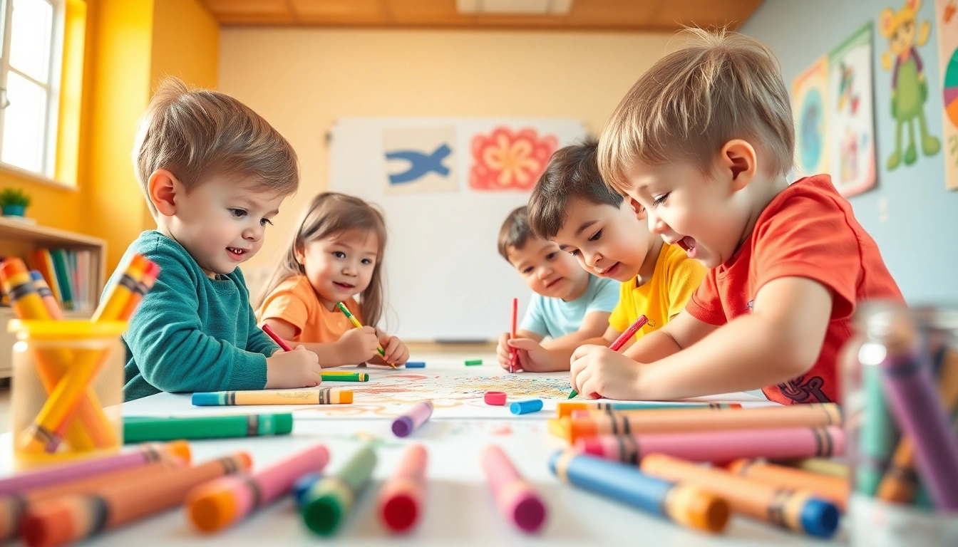 Bright and engaging scene of children participating in My Color School arts activity, emphasizing creativity and colorful learning tools for children.