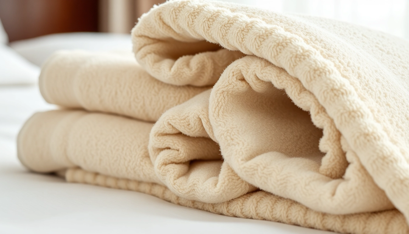 Hotel Towel supplier showcasing premium, plush towels arranged in a hotel linen closet for guest comfort and durability.