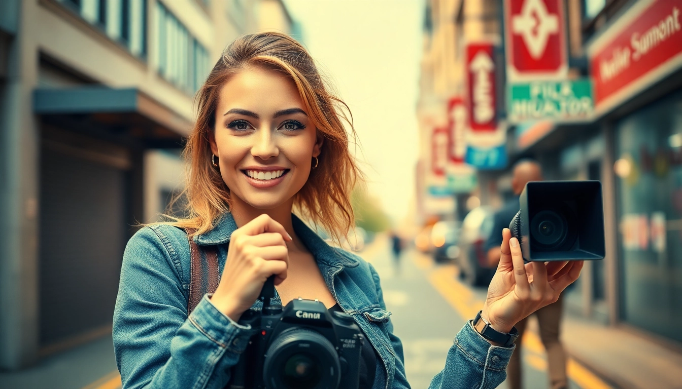 Authentic scene showing a woman learning about rychle prachy Pornann with a street background,