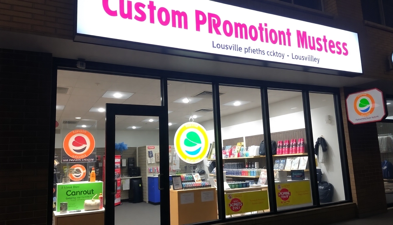 Custom promotional products in Louisville arranged for eye-catching display to attract local