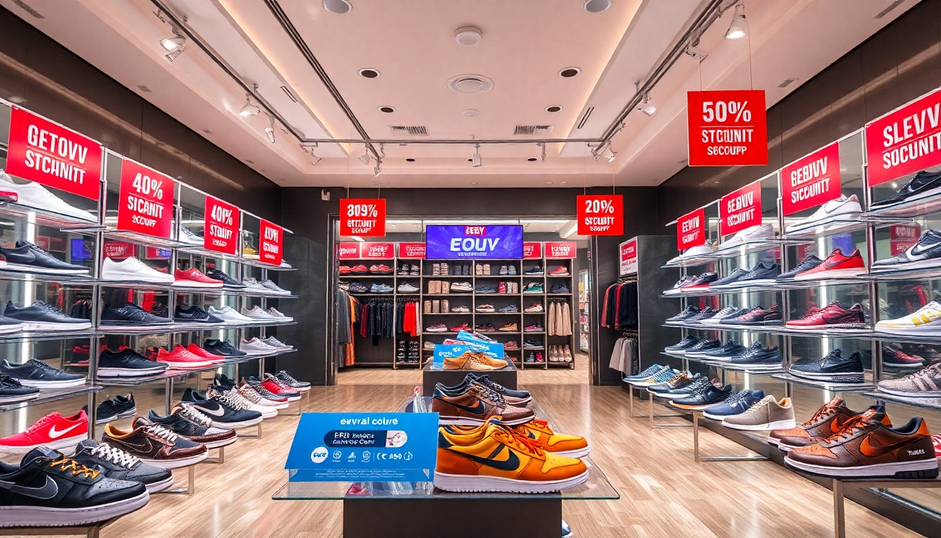 eobuv sleva offers displayed with trendy shoes and bright discount banners, attracting shoppers
