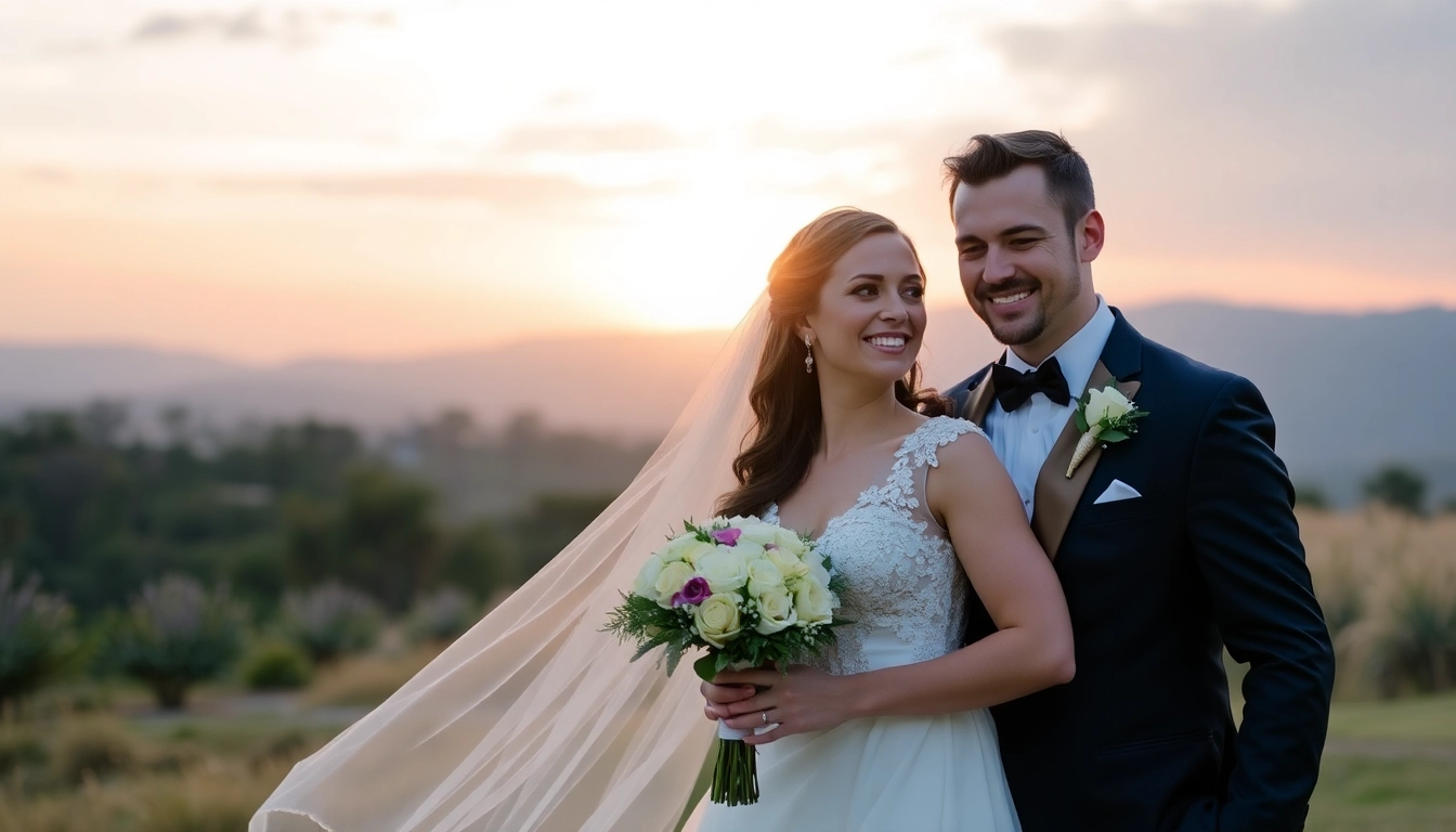 Professional eskuvoi fotozas captures joyful couple during outdoor photo session with scenic