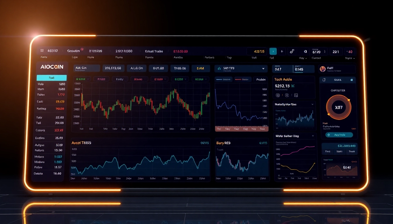 High-tech visualization of aicoin trading platform with real-time data and AI analytics for