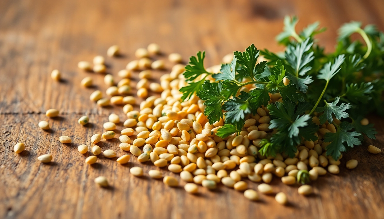 Coriander Seeds displayed in a bowl with fresh spices, emphasizing their quality and aroma for
